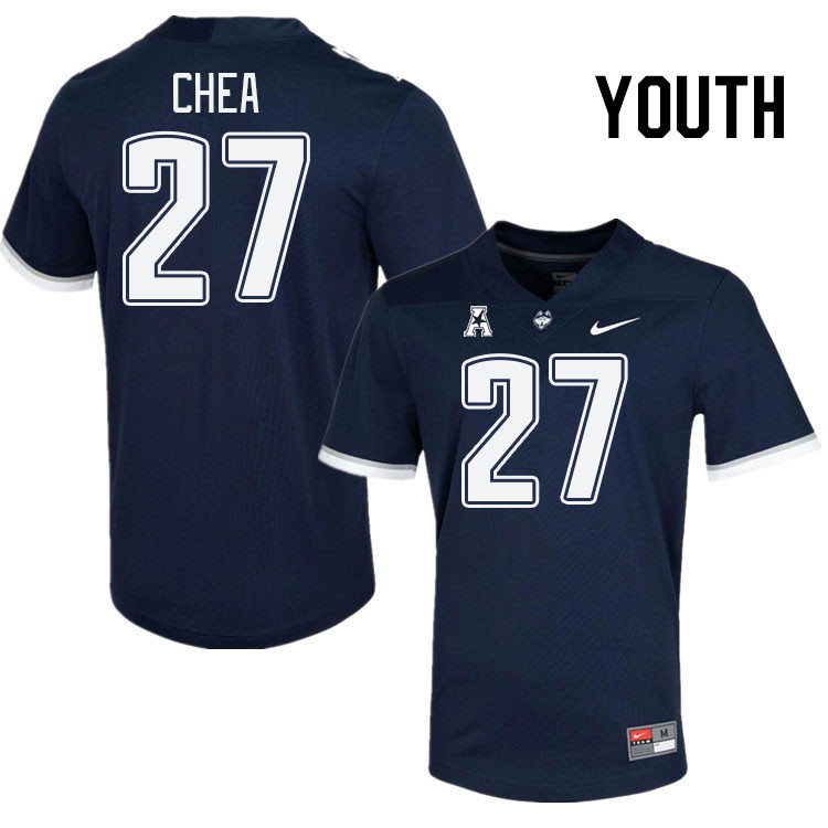 Youth #27 Alfred Chea Connecticut Huskies College Football Jerseys Stitched Sale-Navy - Click Image to Close